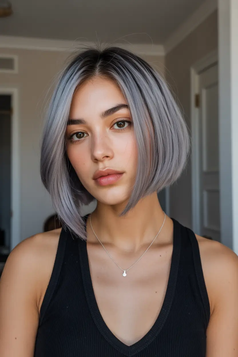 haircut Pearl Silver Contoured Bob With Sleek Edges