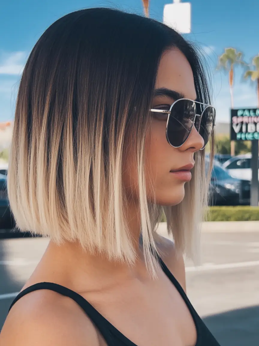 haircut Blunt Ombre Straight Bob With Cool-Toned Ends