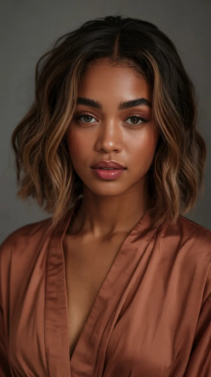 haircut Caramel Wavy Bob With Lived-In Dimension