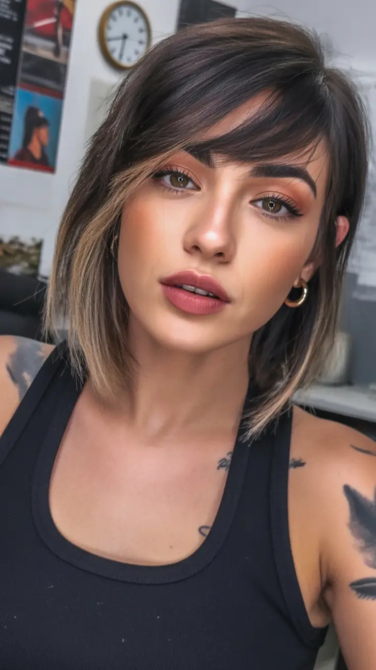 haircut Edgy Textured Bob With Side-Swept Bangs