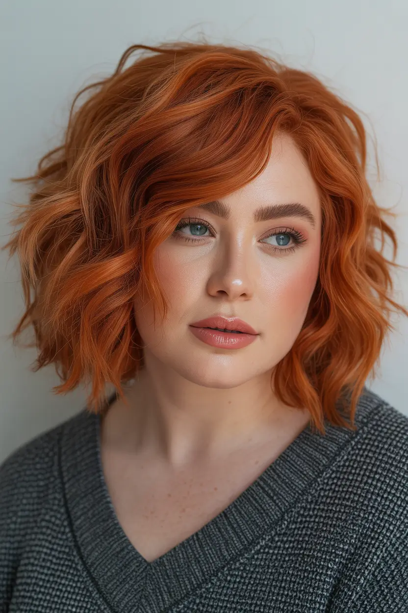 haircut Soft Copper Shaggy Wavy Bob