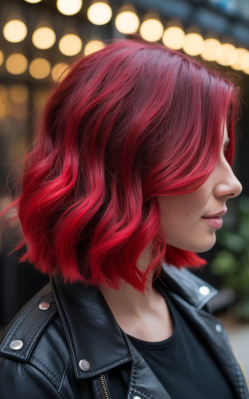 haircut Bold Cherry Red Wavy Bob With Attitude