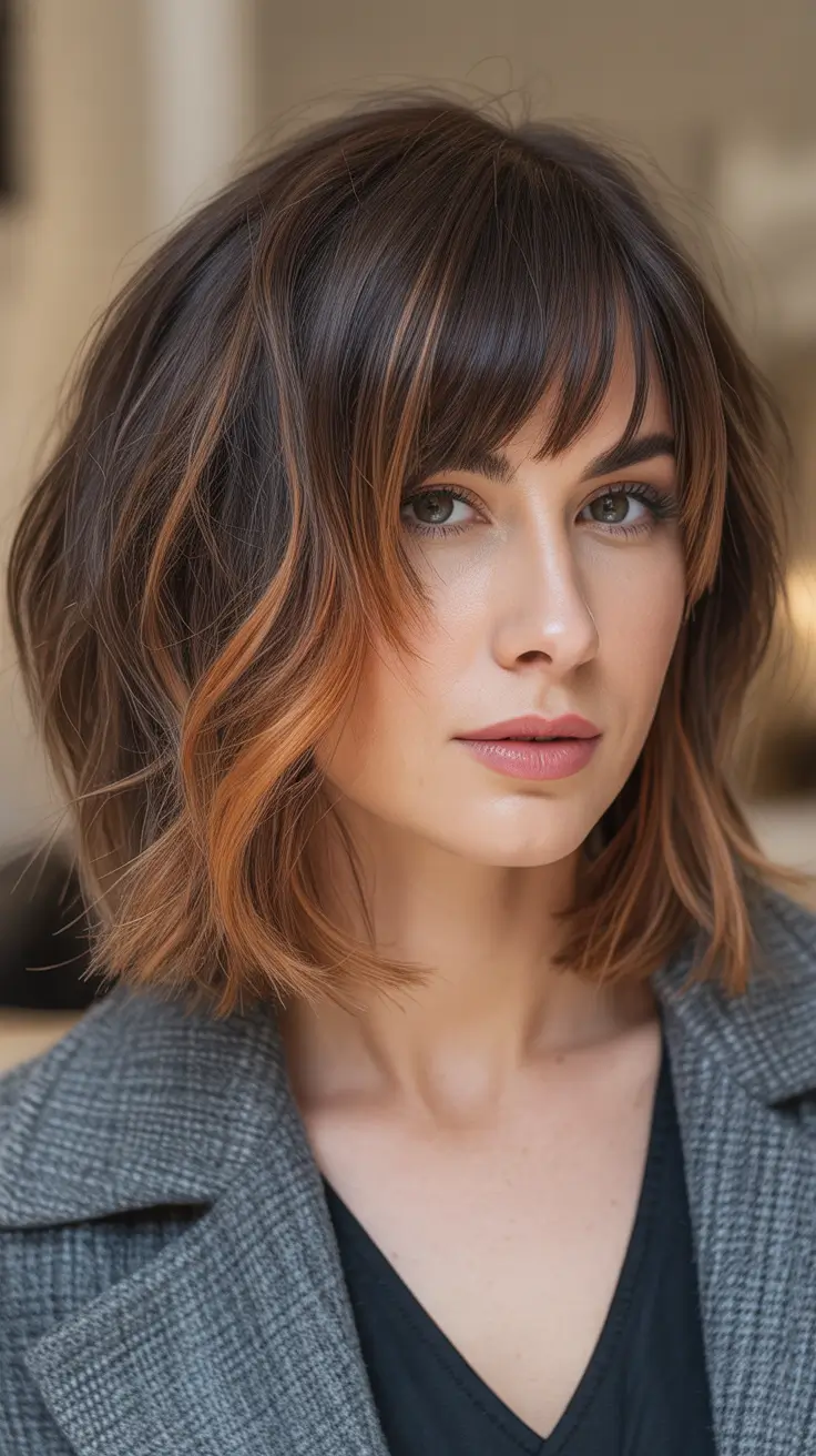 haircut Warm Brunette Bob With Caramel Contour