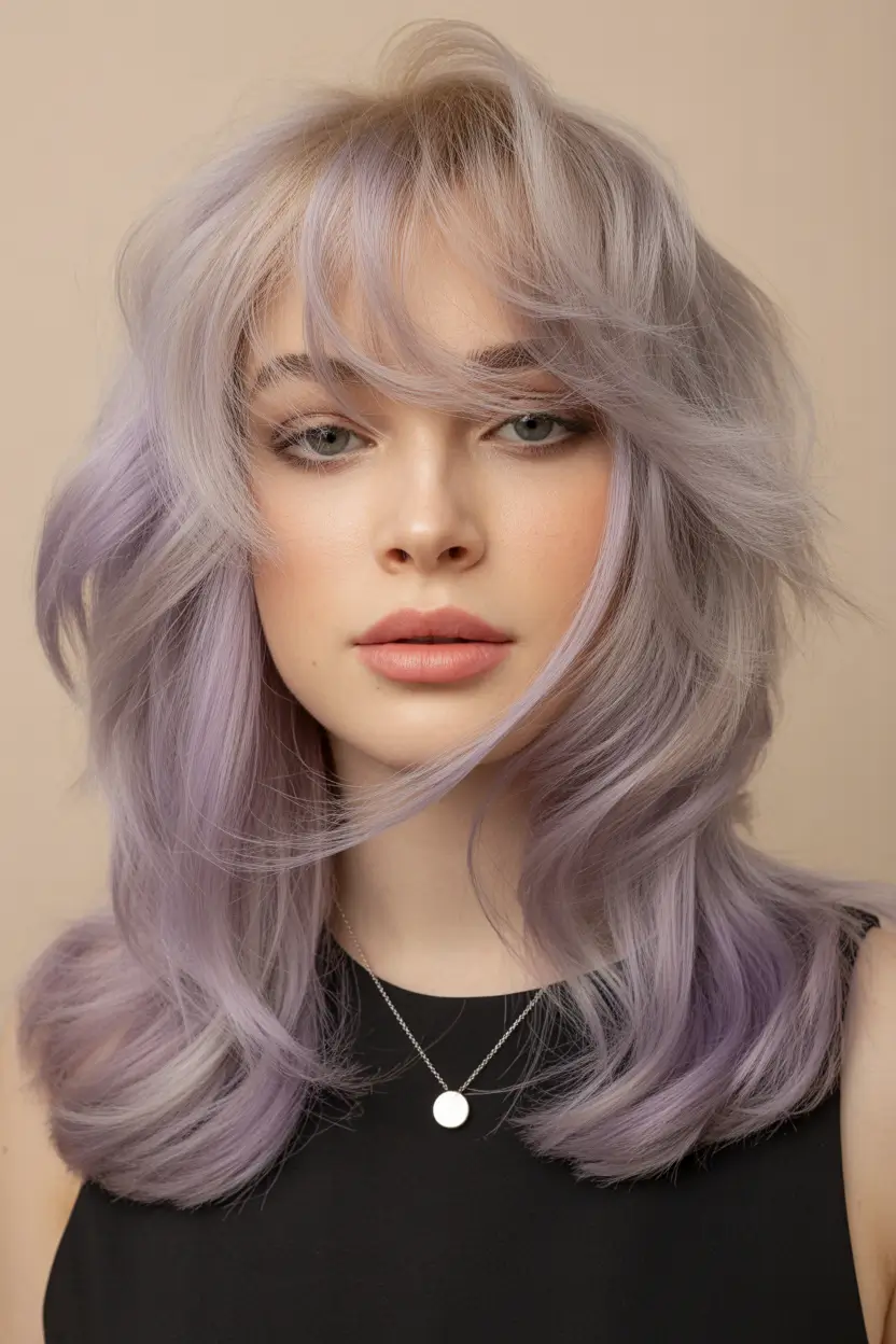 haircut Lavender Layered Mid Length Cut