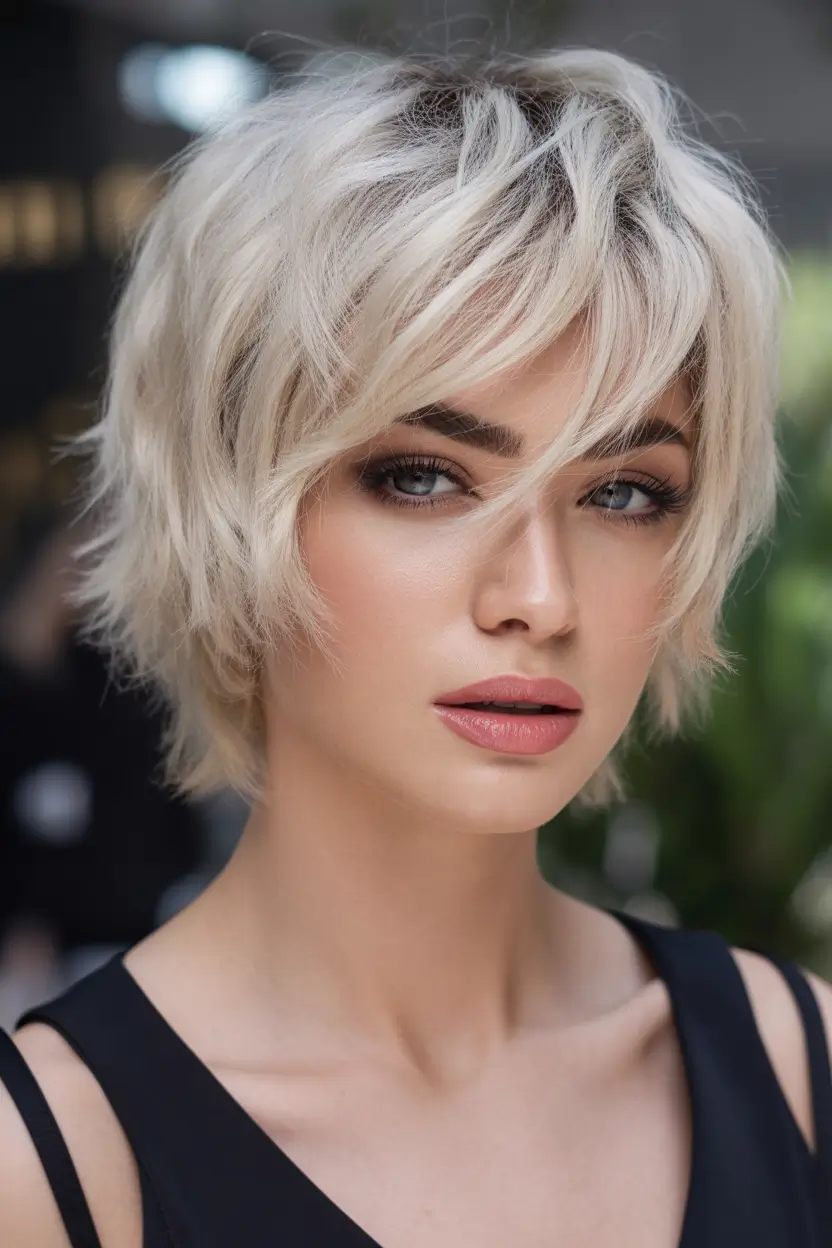 haircut Platinum Tousled Bixie Shag