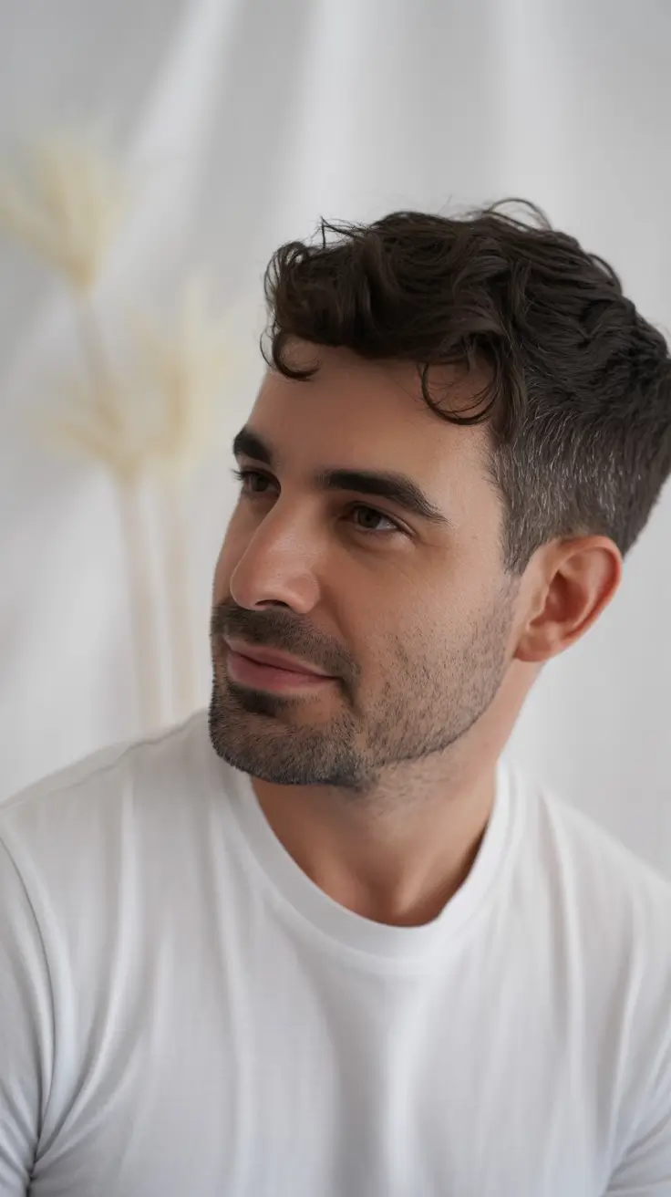 mens haircut Soft Natural Curls with Minimalist Shape