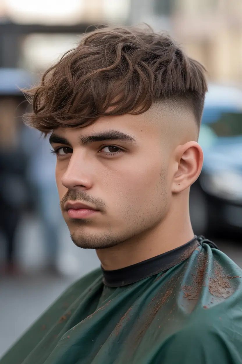 mens haircut Messy Fringe with Tight Skin Fade