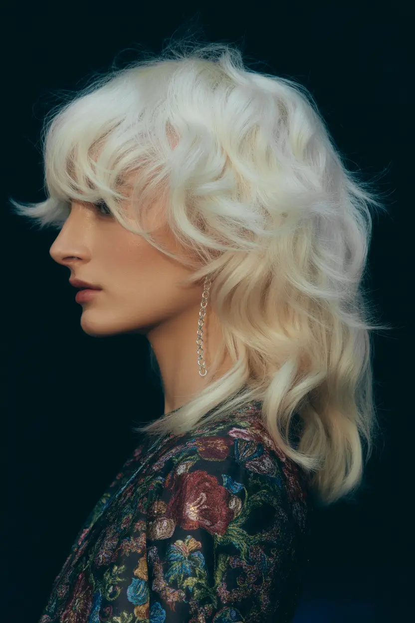 haircuts for medium hair Soft Platinum Swoosh Shag