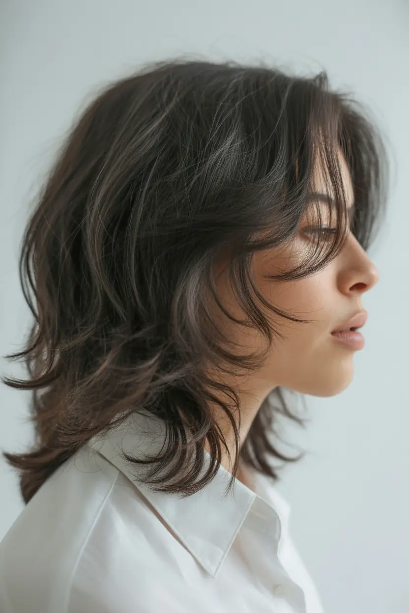 haircuts for medium hair Soft Espresso Airy Layers
