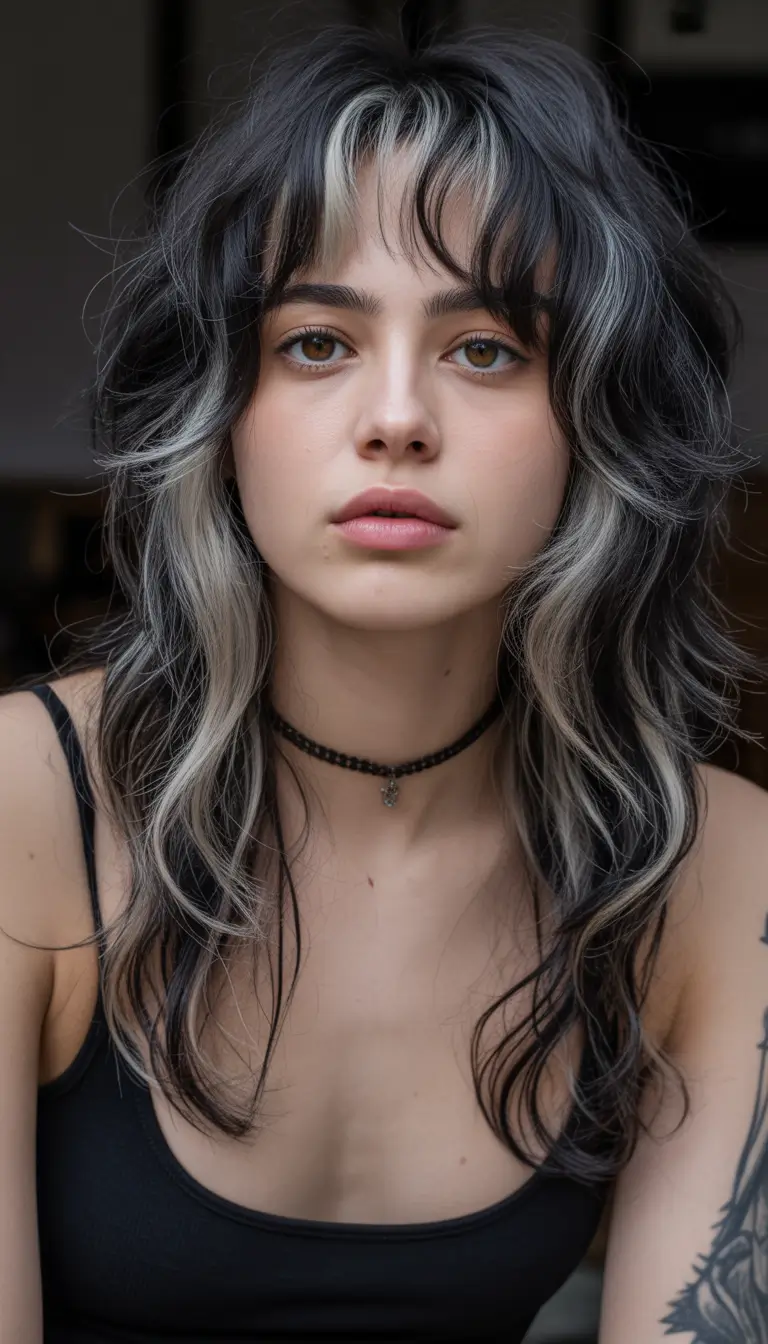 haircuts for medium hair Smoke-and-Ice Contrast Shag