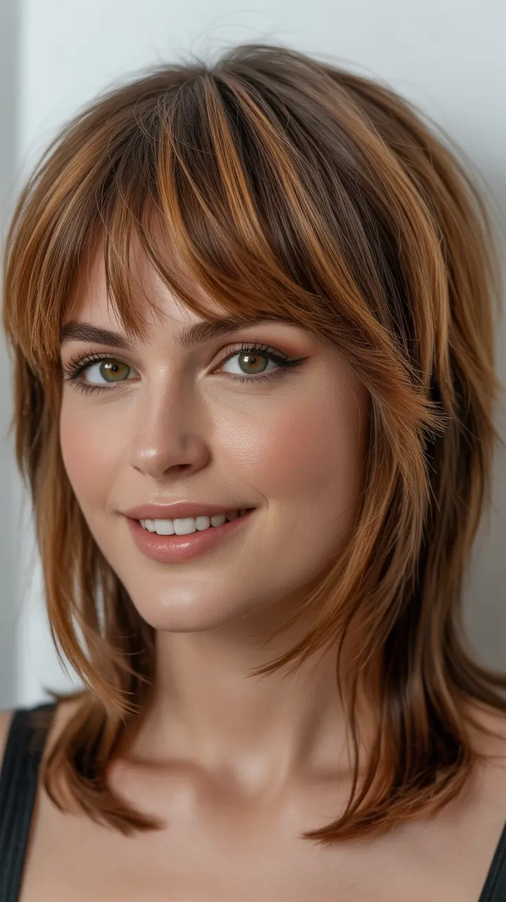 haircuts for medium hair Soft Caramel Shag With Fringe