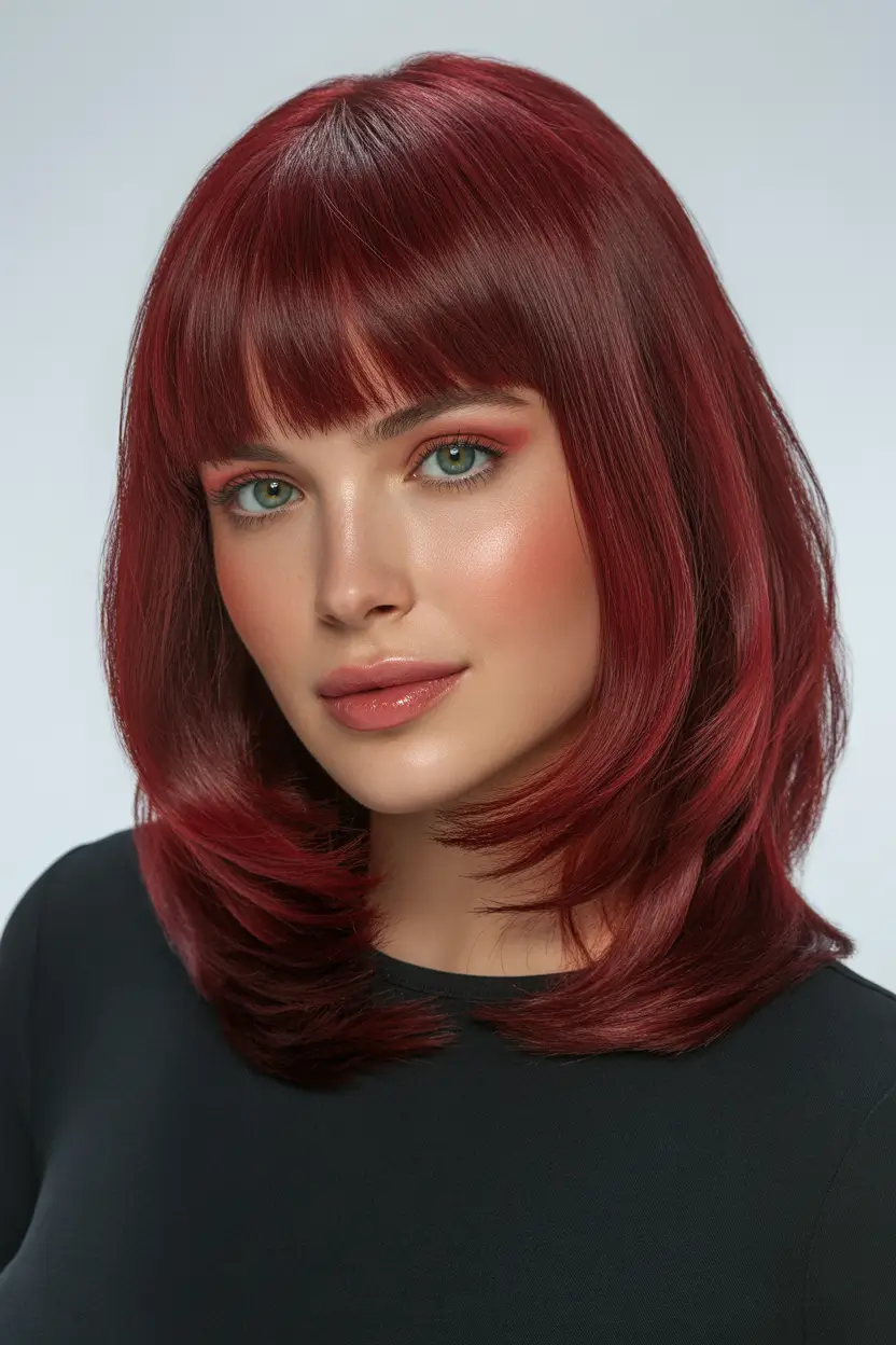 haircuts for medium hair Deep Cherry Layered Flip