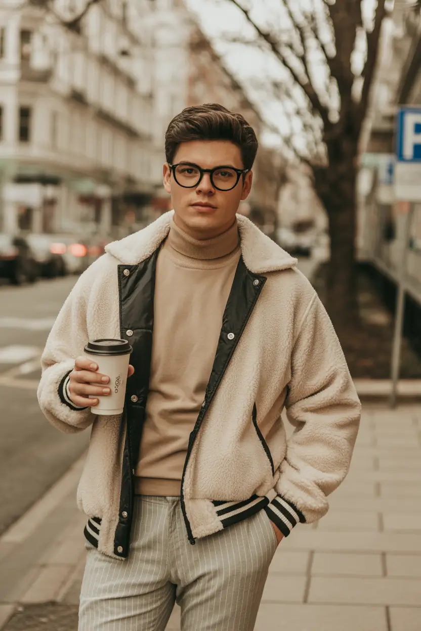 Outfits for Men Shearling Bomber Turtleneck