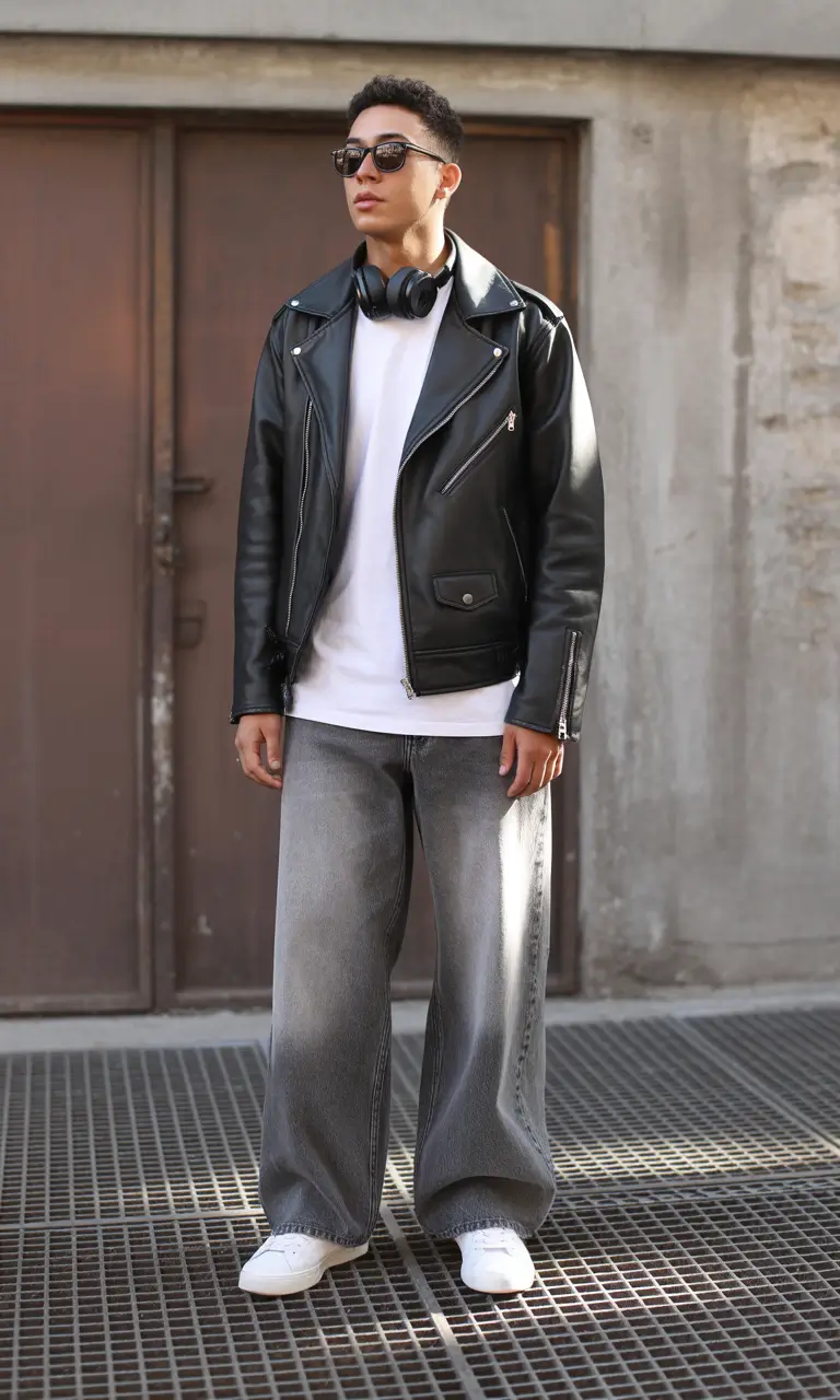 Outfits for Men Classic Leather Denim Street Edge