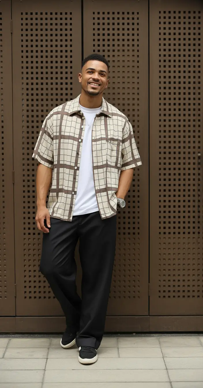 Outfits for Men Patterned Shirt Relaxed Trousers