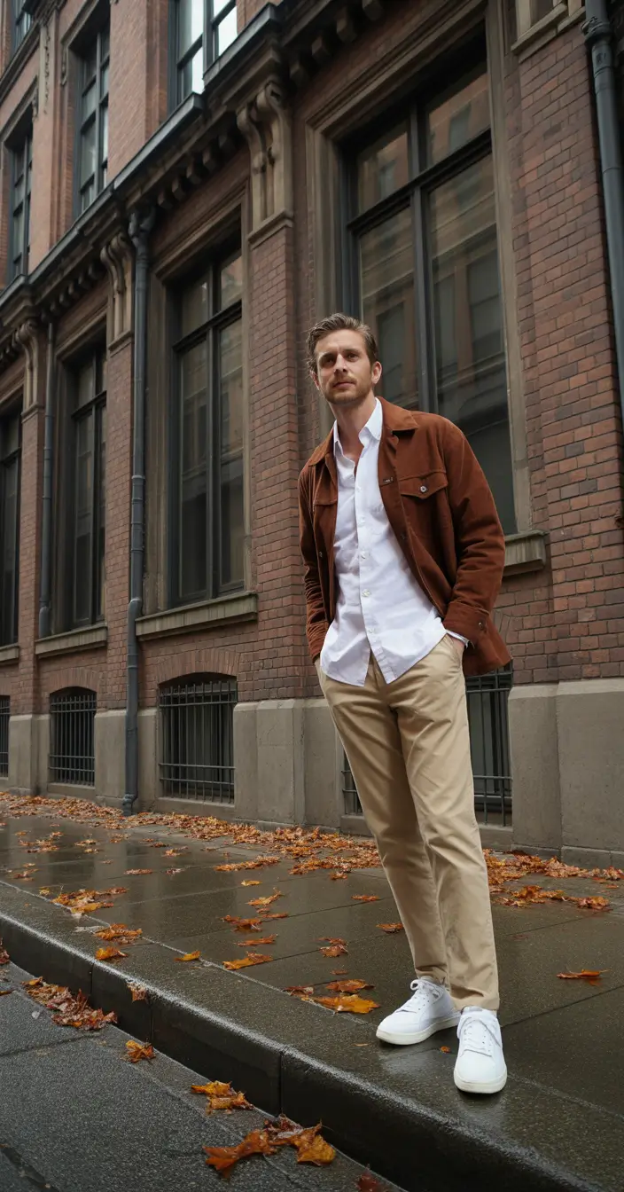 Outfits for Men Warm Autumn Neutrals Crisp White Shirt