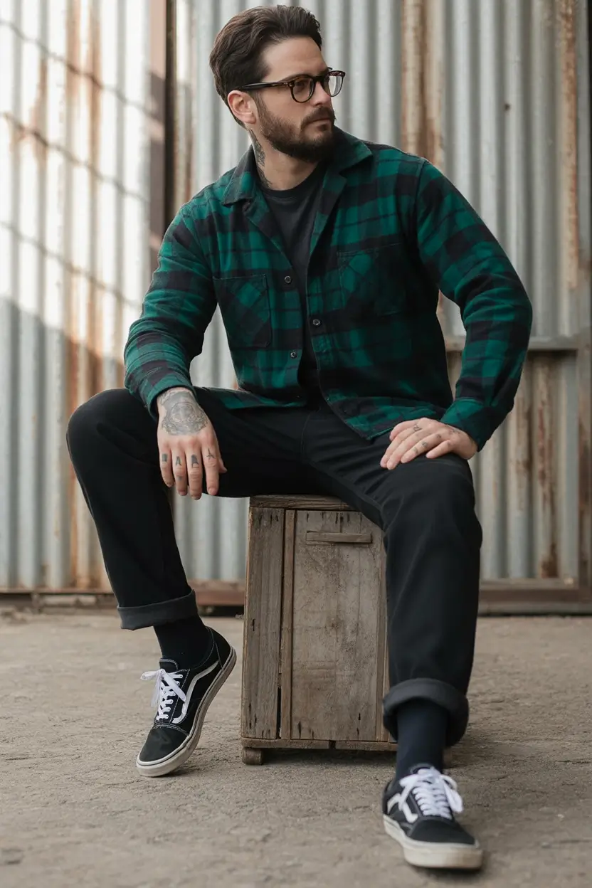 Outfits for Men Deep Green Checks Utility Basics