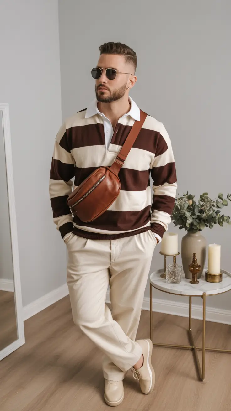 Outfits for Men Retro Rugby Cream Trousers