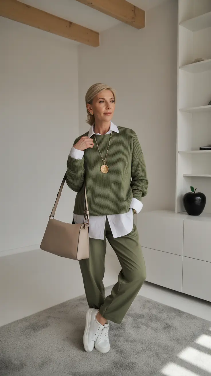 Outfits for Women Over 40 Soft Greens for a Relaxed Yet Polished Spring