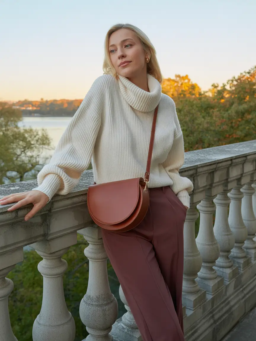 Outfits for Women Over 40 Soft Turtleneck Warmth with Earthy Tailored Trousers