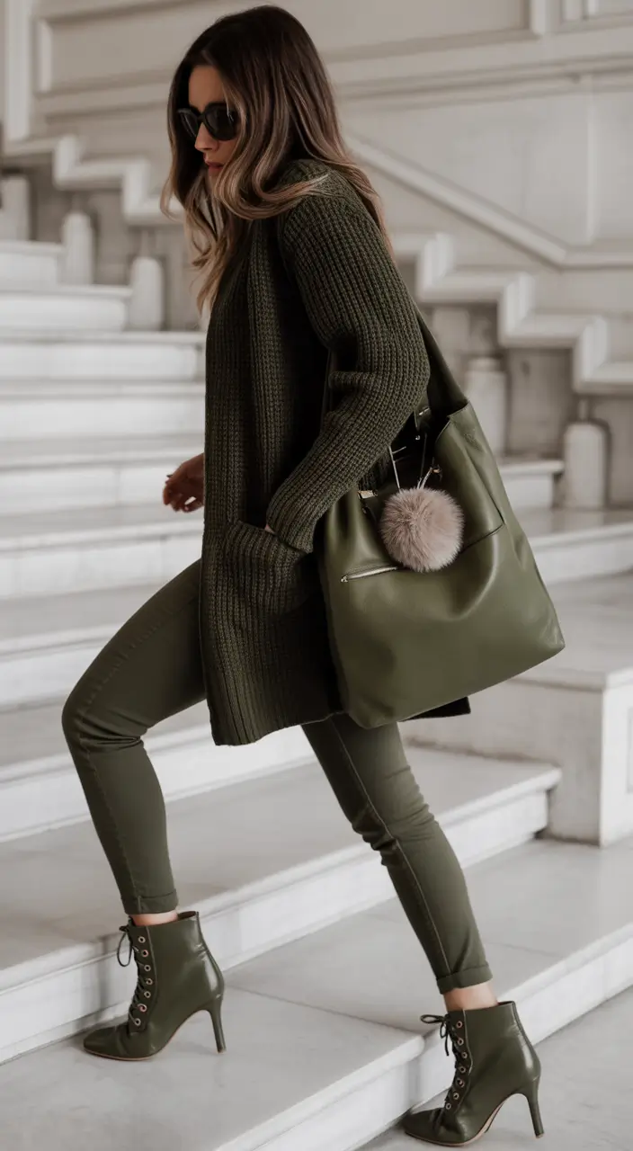 Outfits for Women Over 40 Deep Olive Elegance with a Structured Edge