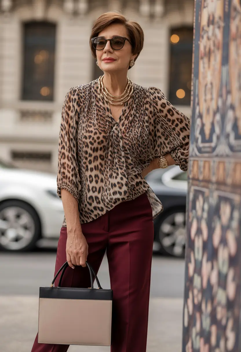Outfits for Women Over 50 Elegant-Prints-With-Jewel-Toned-Tailoring