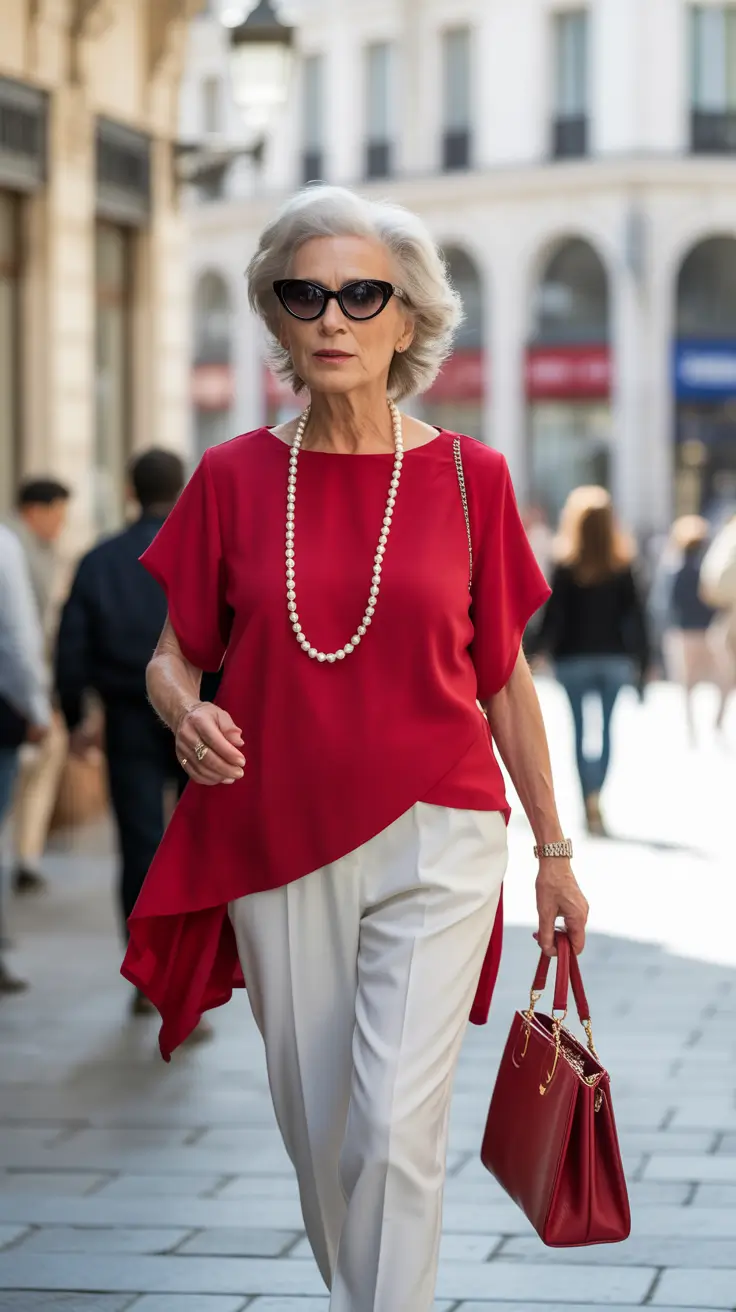 Outfits for Women Over 50 Chic-Red-Elegance-With-Timeless-Lines