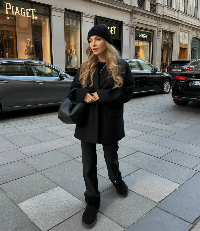 ugg outfits All-Black Confidence - Minimalism Reimagined