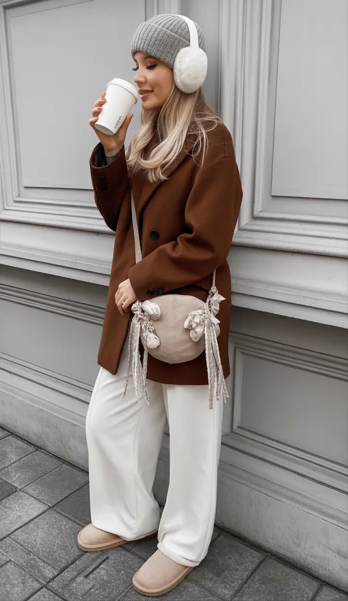 ugg outfits Coffee Break Style - Soft Winter Tones with Playful Flair