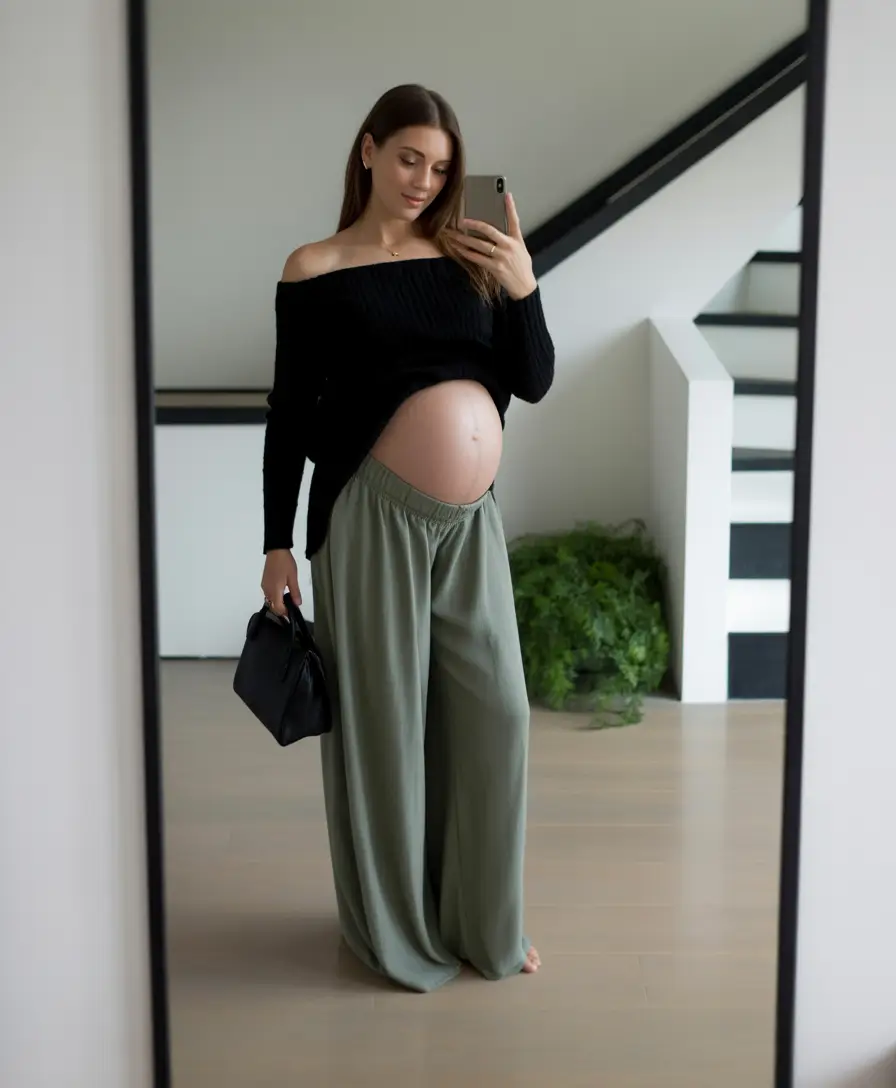 pregnancy-outfits-Soft-Elegance-with-an-Edge