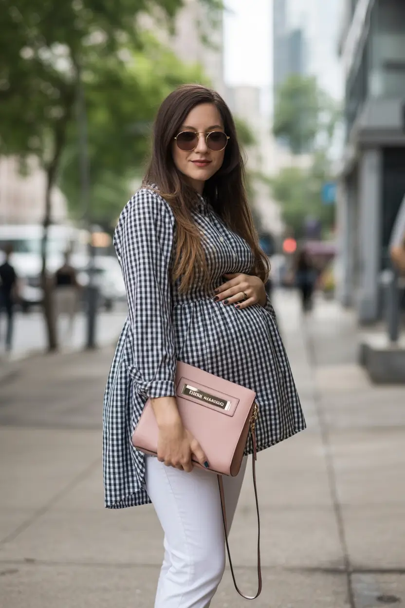 pregnancy-outfits-Urban-Gingham-with-Feminine-Flair