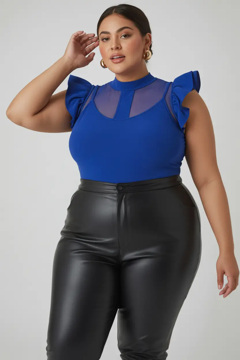 plus size outfits 2026 Electric Blue & Leather Energy