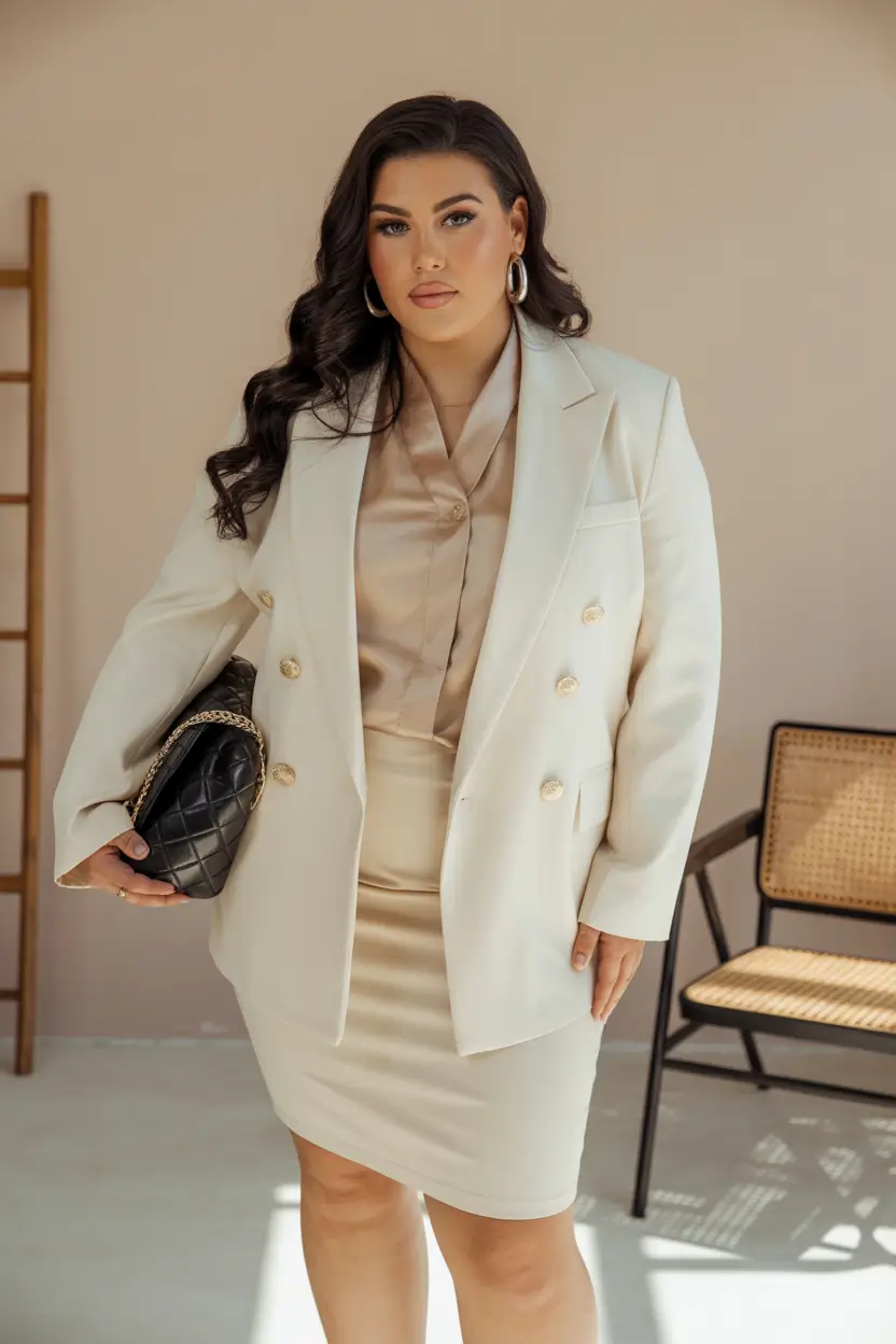 plus size outfits 2026 Cream Power Suit Chic
