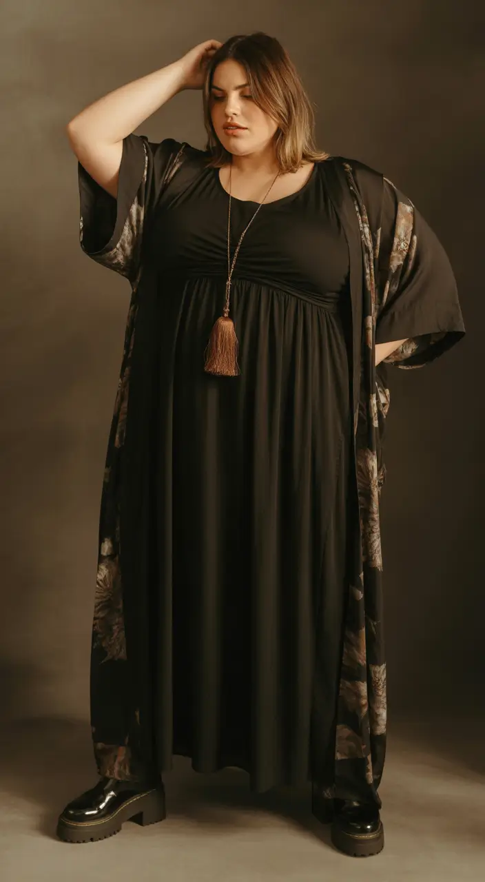 plus size outfits 2026 Boho Noir Elegance