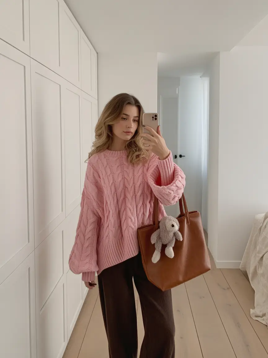 sweater outfits Pink Oversized Teddy Textured Dream