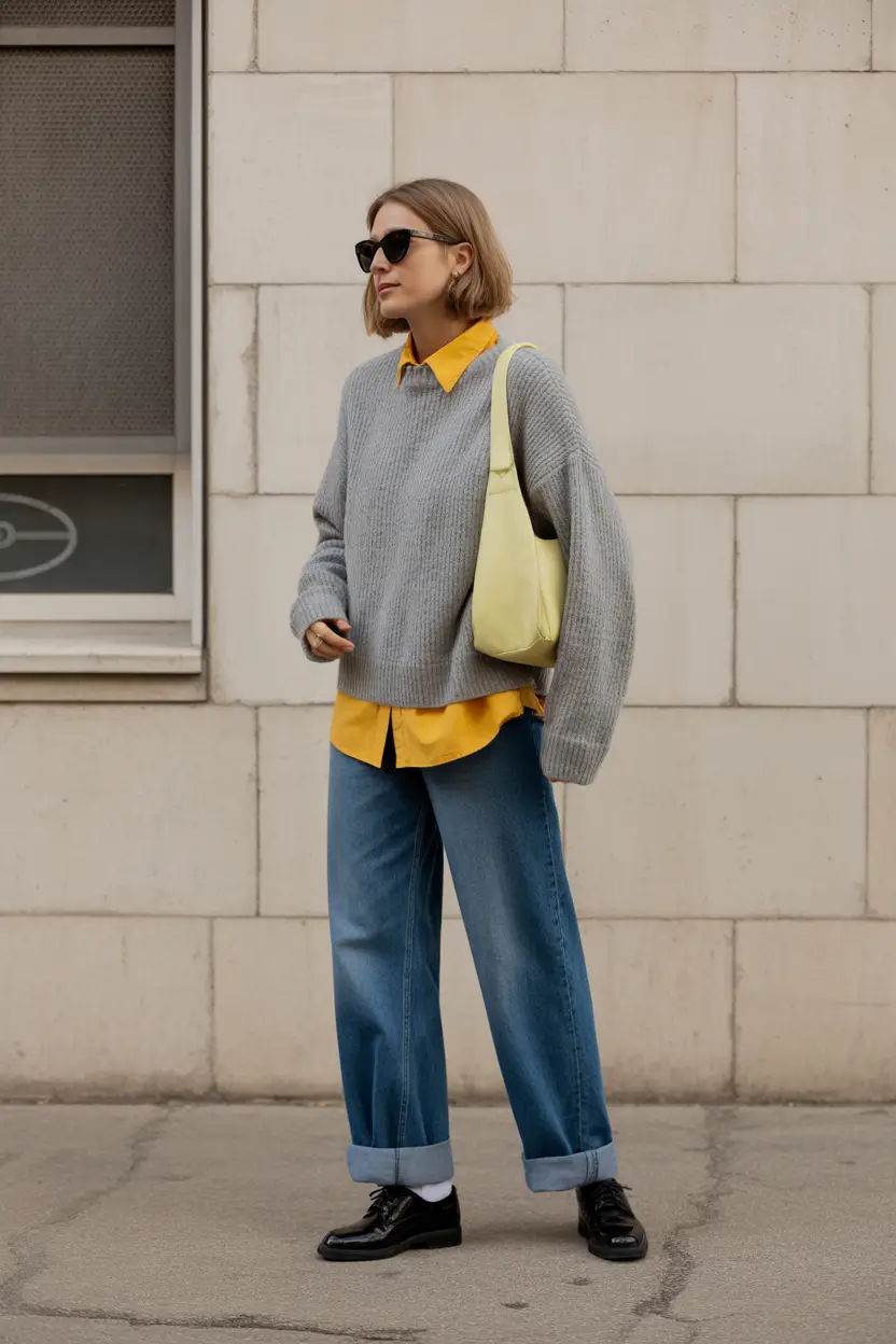 sweater outfits Gray Yellow Grey Meets Sunshine