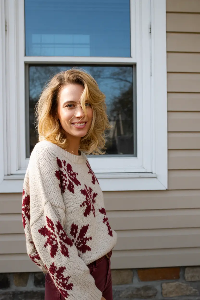 sweater outfits Red Cozy Winter Bloom