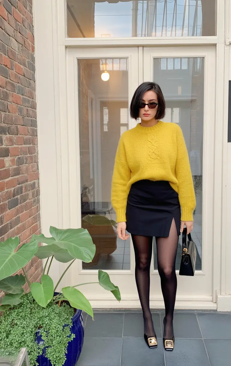 sweater outfits Yellow Black Bold Mustard Minimalism