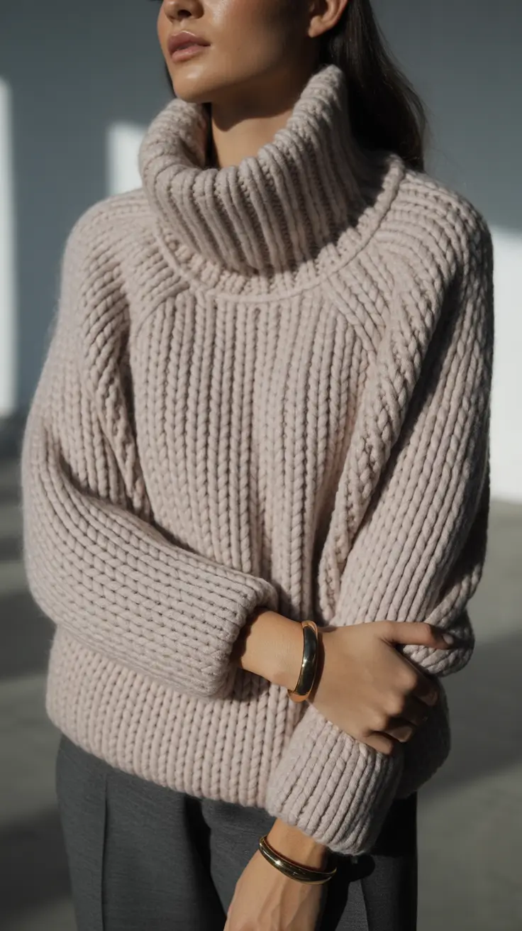 sweater outfits Beige Textured Minimalist