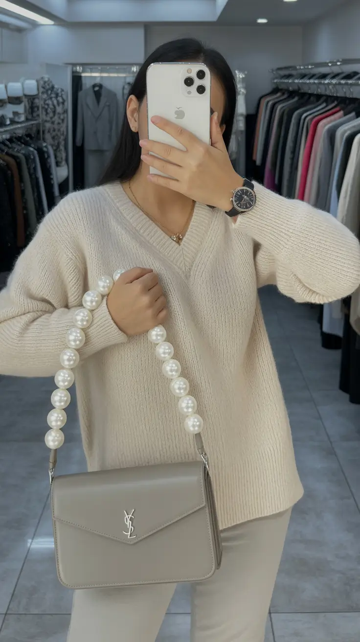 sweater outfits Beige Pearl Accent Power Move
