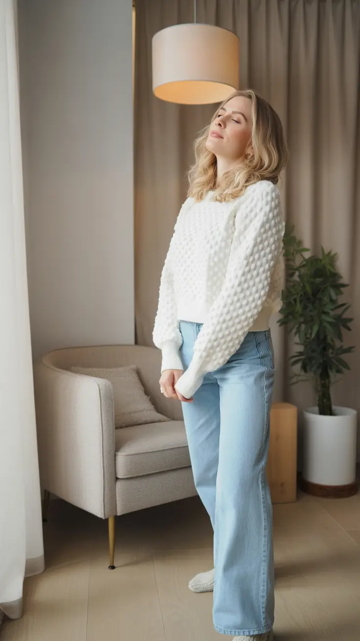 sweater outfits White Blue Sunday Glow