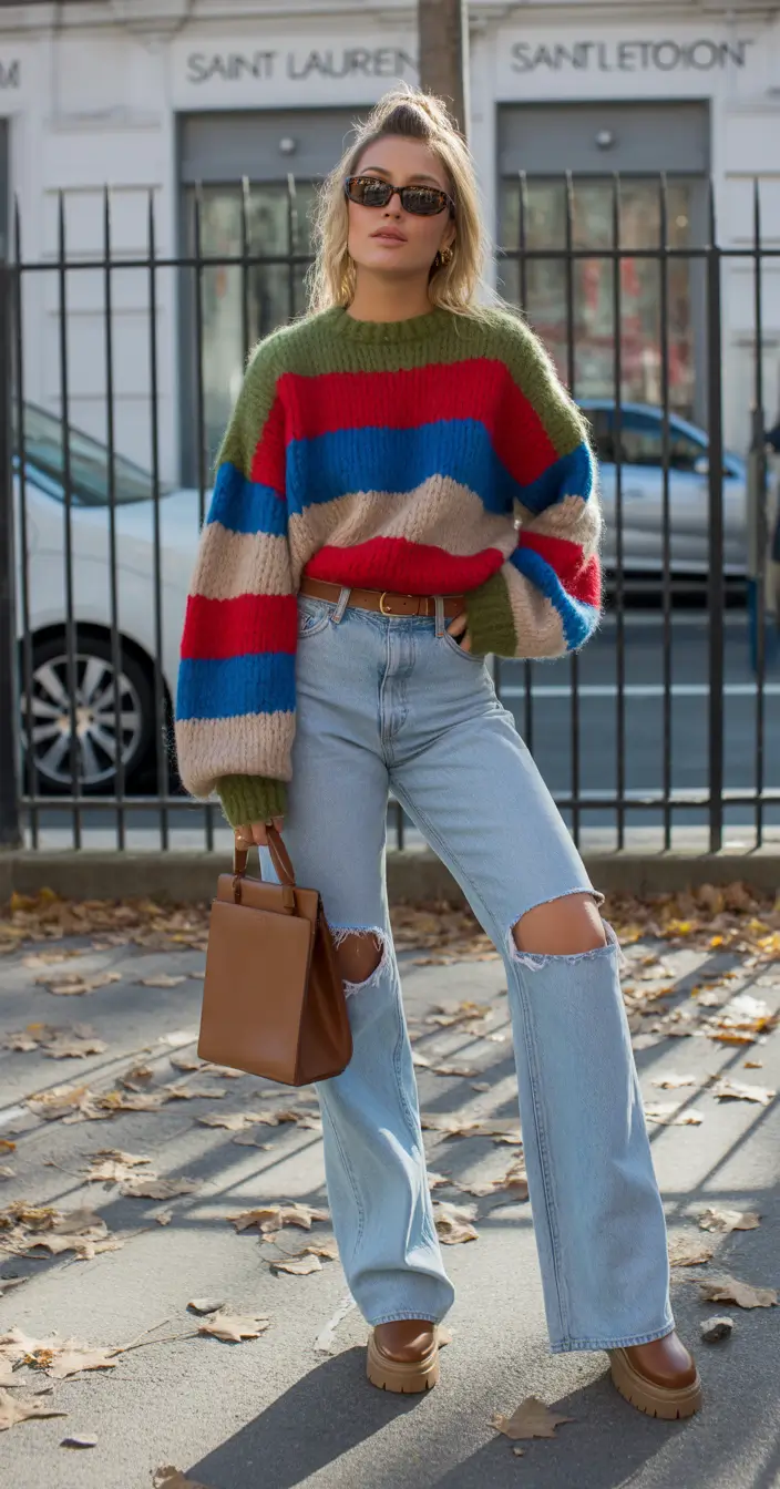 sweater outfits Striped Red Blue Green Color-Blocked Energy