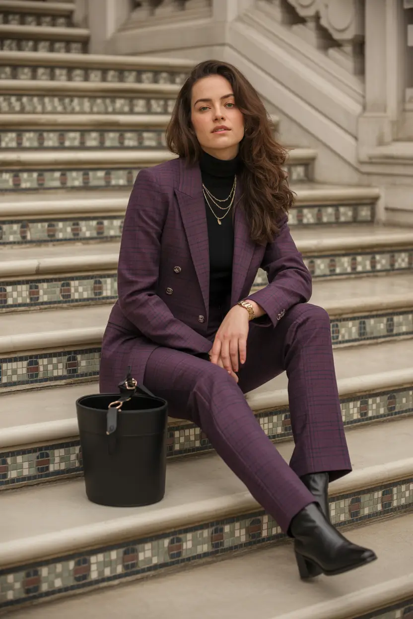 Capsule Wardrobe Outfits 2026 Tailored Plum Suiting for Confident, Chic Work Moments