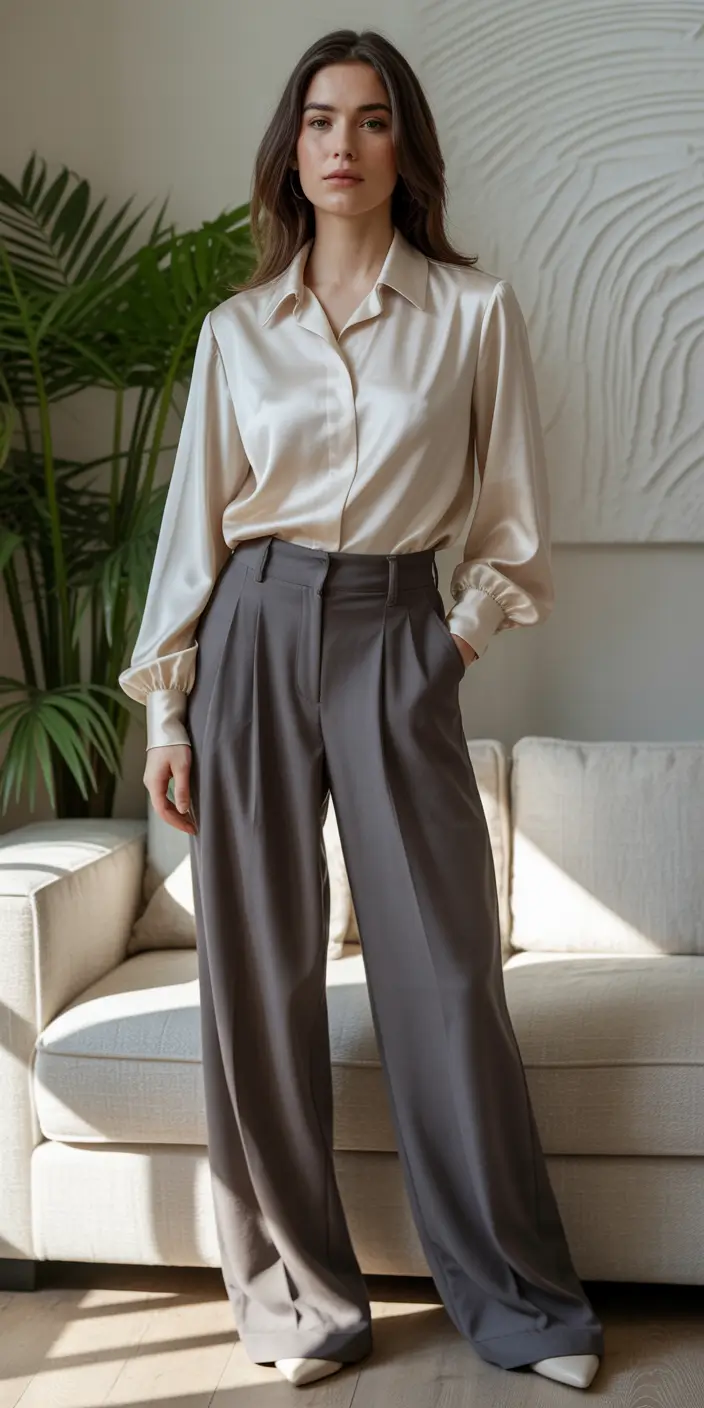 Capsule Wardrobe Outfits 2026 Soft Satin and Structured Trousers for Elevated Everyday Minimalism