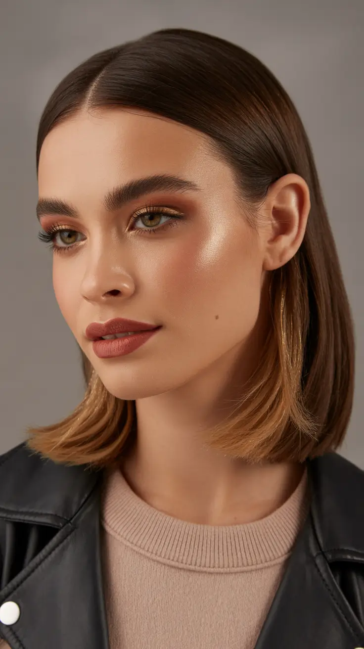 haircuts for thin fine hair Smoothed-Brunette-Lob-With-Caramel-Ends