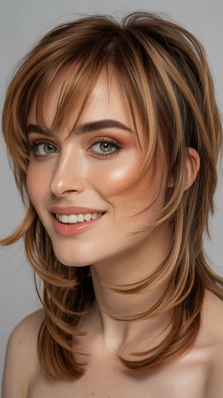 haircuts for thin fine hair Layered-Honey-Shag-With-Curtain-Softness