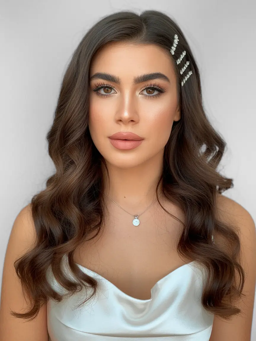 haircuts for long hair Soft Waves With Gemmed Side Clips