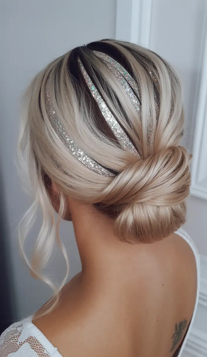 haircuts for long hair Twisted Blonde Updo With Sparkling Strands