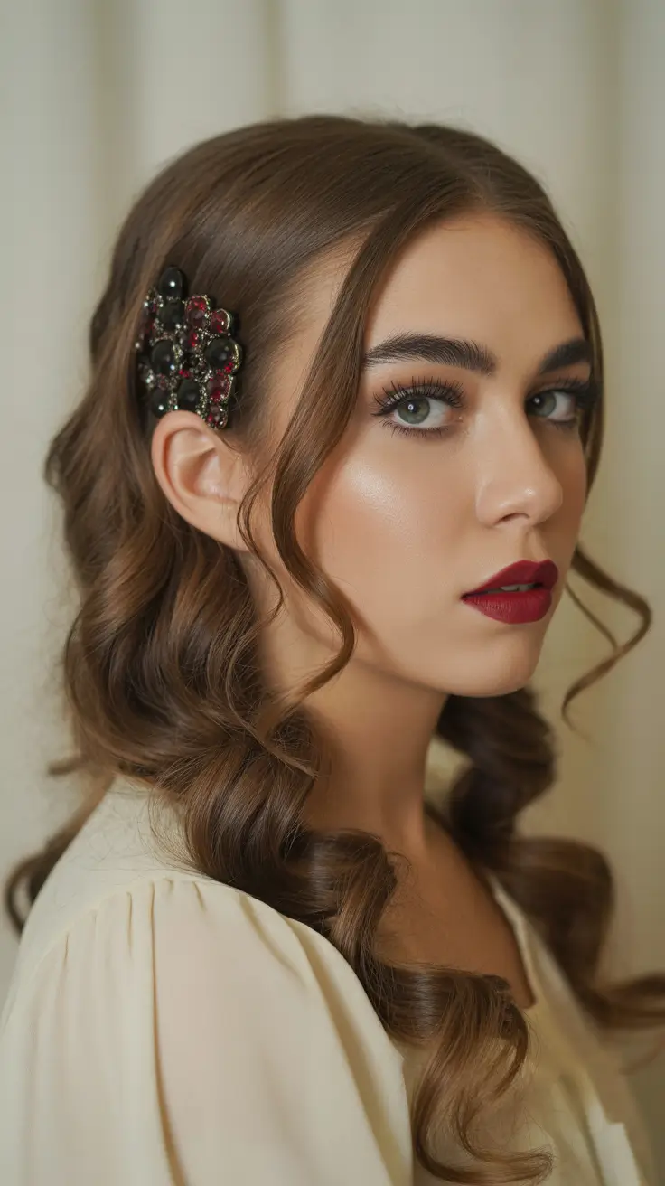 haircuts for long hair Glossy Retro Waves With Statement Clip