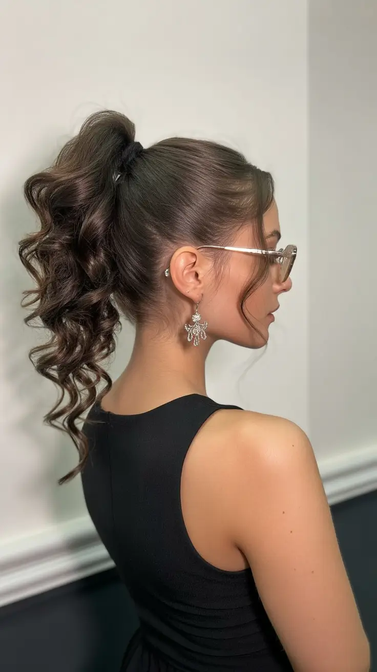 haircuts for long hair High Curled Ponytail With Face-Framing Tendrils